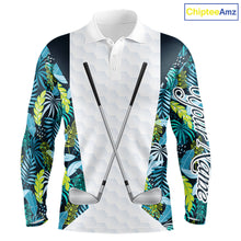 Load image into Gallery viewer, Personalized Green Tropical Plants Pattern Mens Golf Polo Shirts Custom Mens Golf Tops NHT689