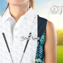 Load image into Gallery viewer, Personalized Green Tropical Plants Pattern Womens Sleeveless Golf Polo Shirts Custom Golf Tops NHT689