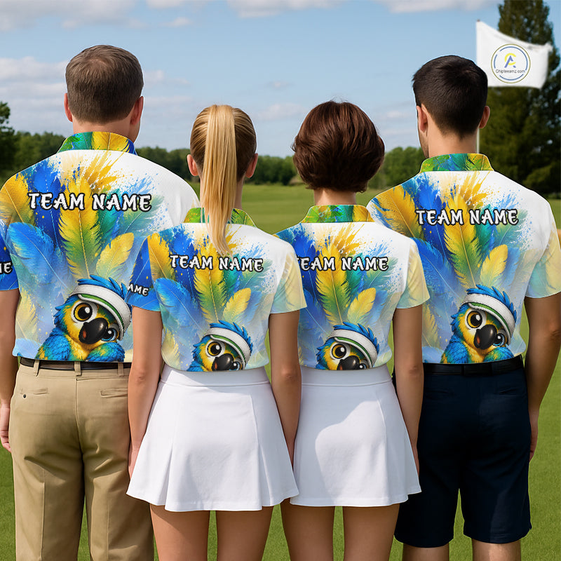 Personalized Parrot Womens Golf Polo Shirt – Cute Bird Hugging Golf Ball, Golf Lover Gift NHT1191
