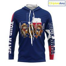 Load image into Gallery viewer, Funny Cowboy Trout, Flounder, Redfish Texas Flag Long Sleeve Hooded  Fishing Shirts Apparel