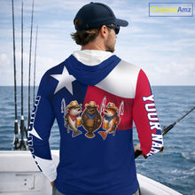 Load image into Gallery viewer, Funny Cowboy Trout, Flounder, Redfish Texas Flag Long Sleeve Hooded  Fishing Shirts Apparel