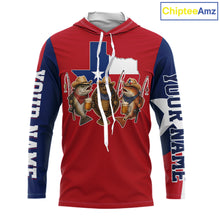Load image into Gallery viewer, Funny Cowboy Trout, Flounder, Redfish Texas Flag Long Sleeve Hooded  Fishing Shirts Apparel