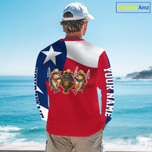 Load image into Gallery viewer, Funny Cowboy Trout, Flounder, Redfish Texas Flag Long Sleeve Fishing Shirts Apparel|Red