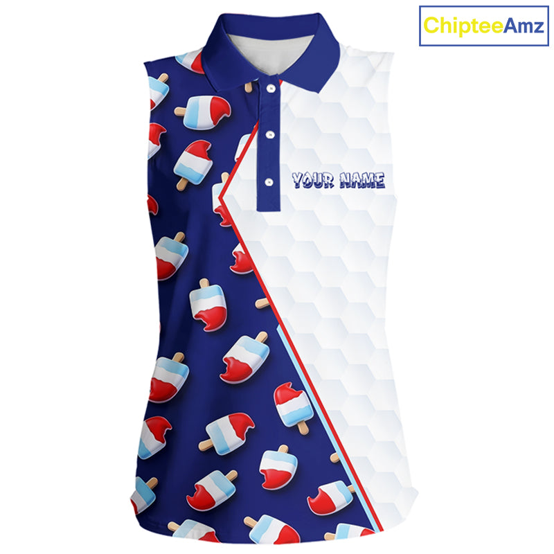 Custom Popsicle Pattern Womens Sleeveless Golf Polo, Personalized Summer Sweet Golf Shirt, Custom Golf Jersey, Familly Team Shirt NHT698