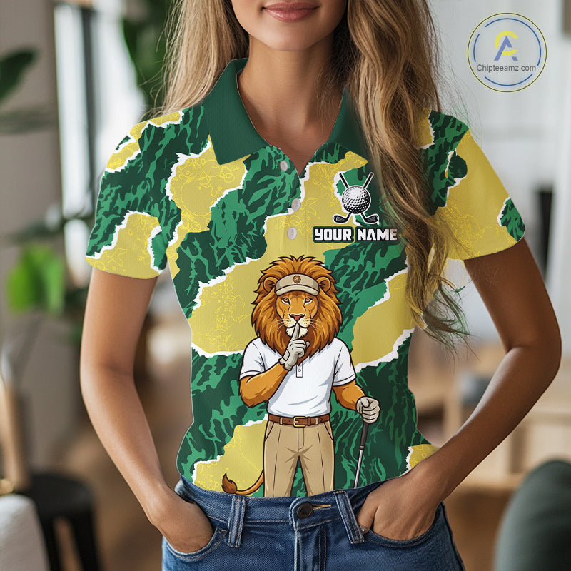 Custom Green Lion Womens Golf Polo Shirts, Lion Golf Team Jerseys