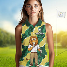 Load image into Gallery viewer, Custom Green Lion Golf Polo Shirts, Lion Womens Sleeeveless Golf Team Jerseys 