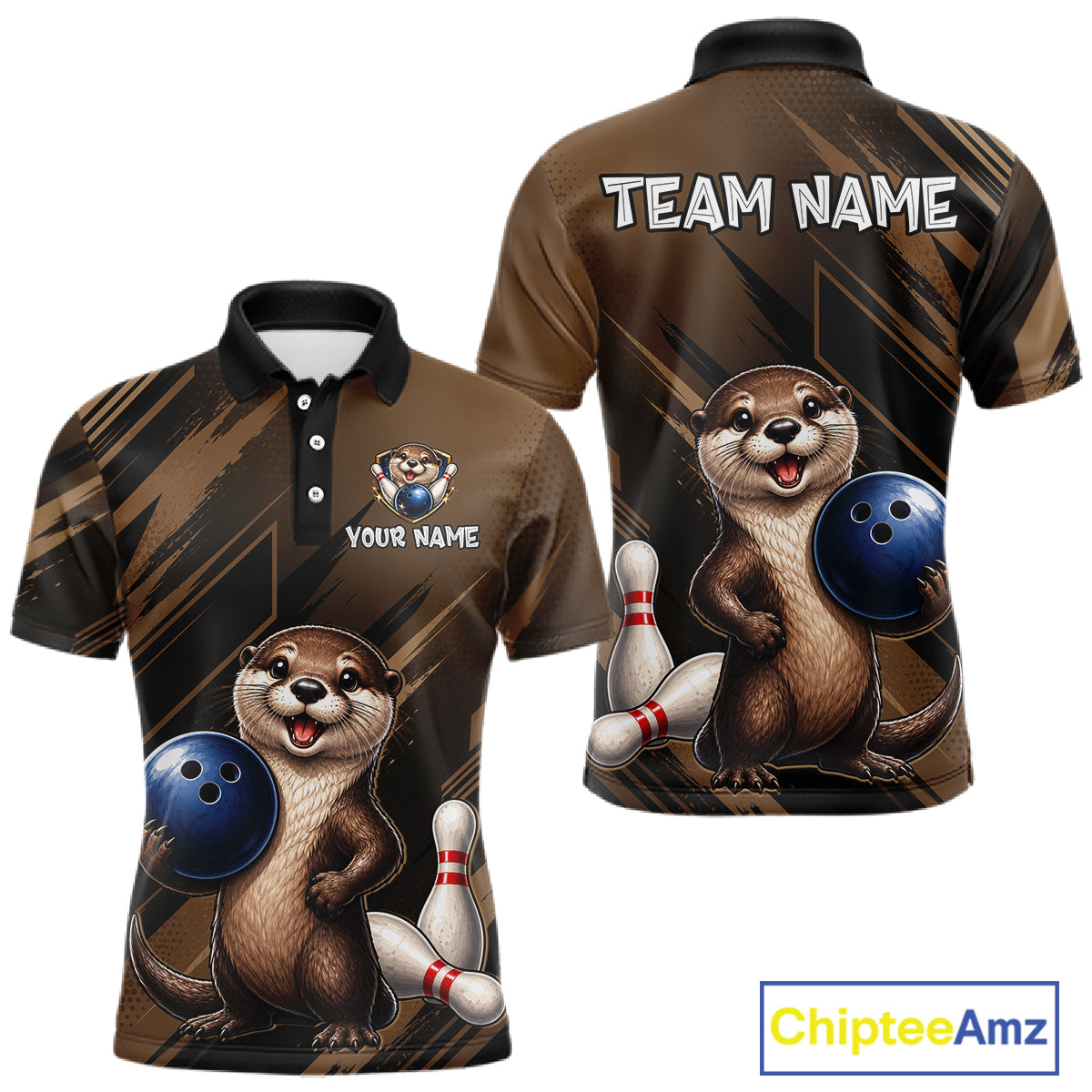 Men's otter bowling shirt – personalized team jersey close-up