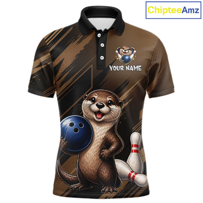 Men's custom otter bowling polo shirt – front view
