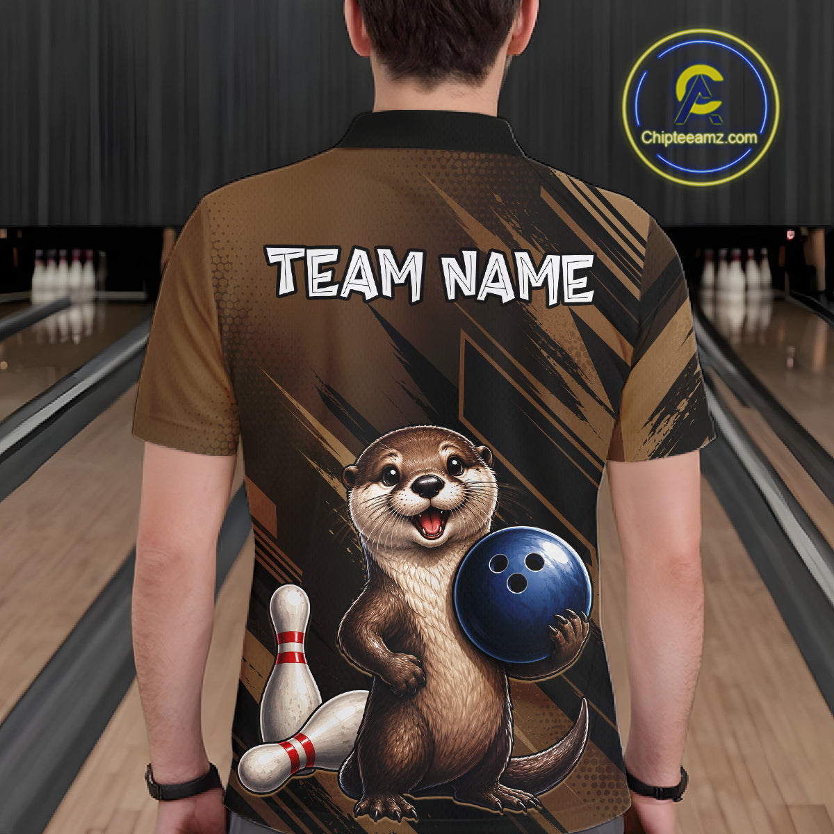Men's Custom Otter Bowling Polo Shirt & 1/4 Zip Pullover Personalized Team Jersey With Name Gift NHT1202