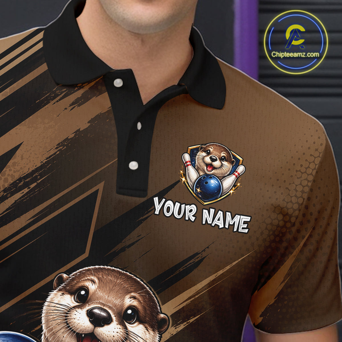 Men's Custom Otter Bowling Polo Shirt & 1/4 Zip Pullover Personalized Team Jersey With Name Gift NHT1202