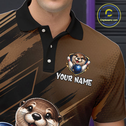 Men's Custom Otter Bowling Polo Shirt & 1/4 Zip Pullover Personalized Team Jersey With Name Gift NHT1202