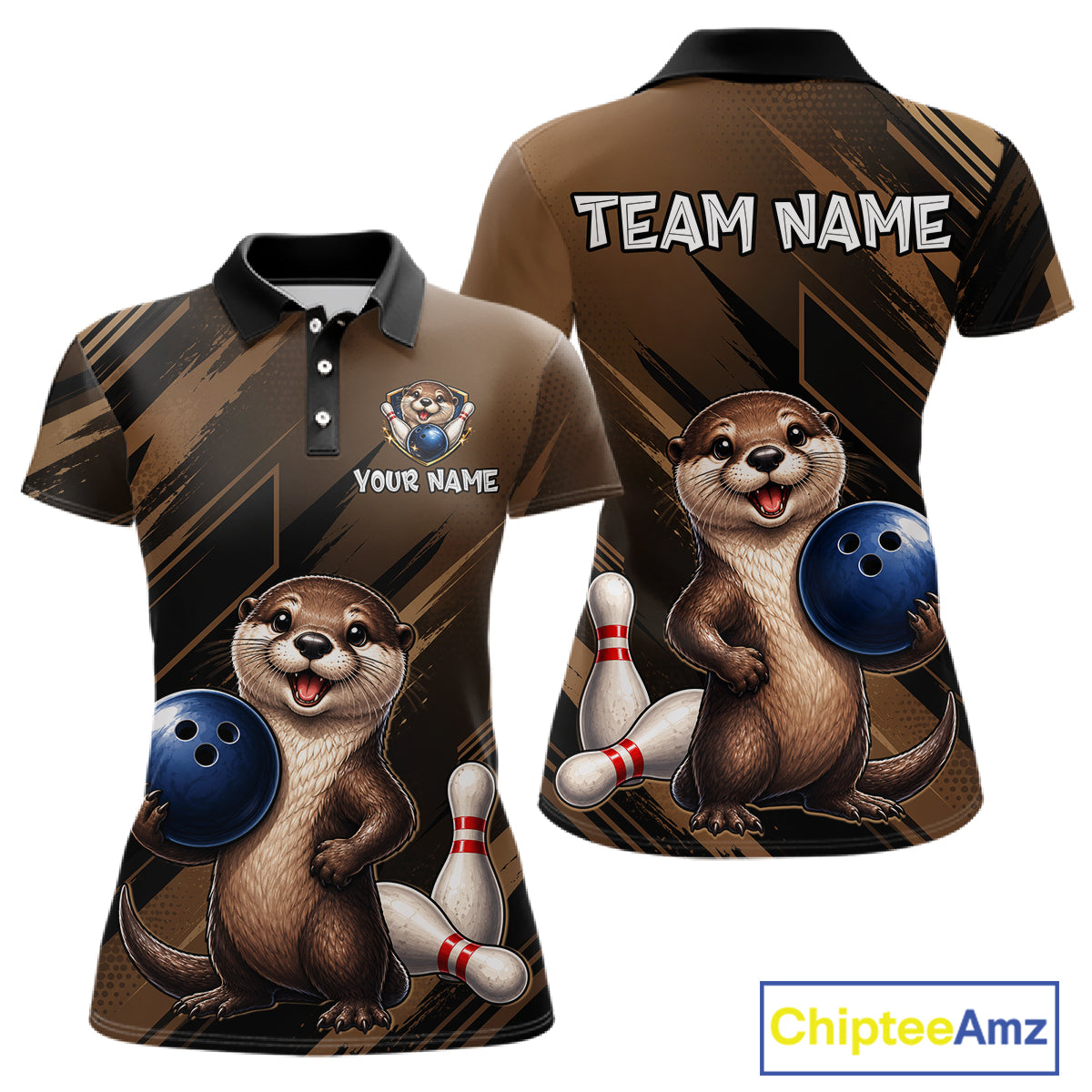 Women's otter bowling shirt – personalized team jersey close-up
