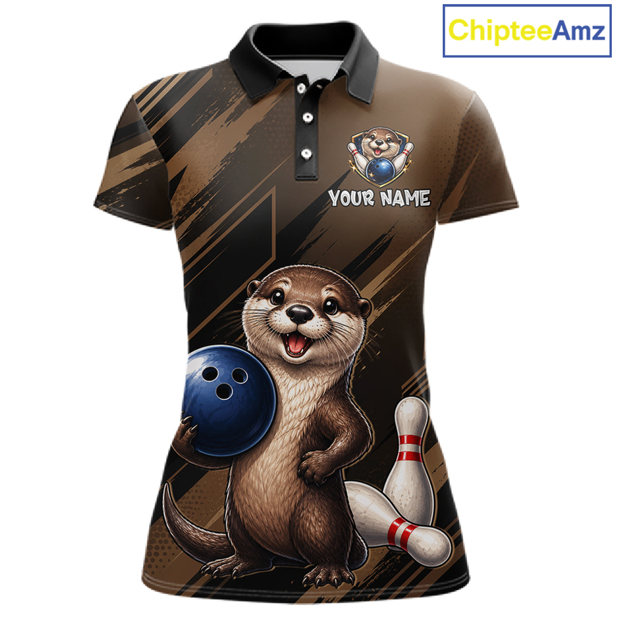 Women's custom otter bowling polo shirt – front view