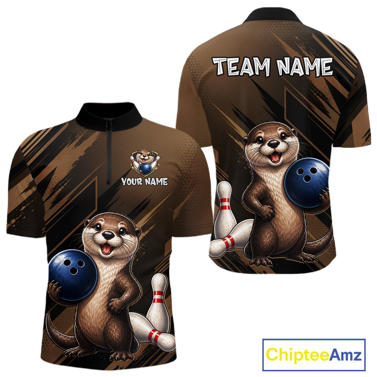 Men's otter bowling quarter zip pullover – lightweight breathable personalized jersey