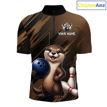 Men's custom otter bowling quarter zip pullover – front view