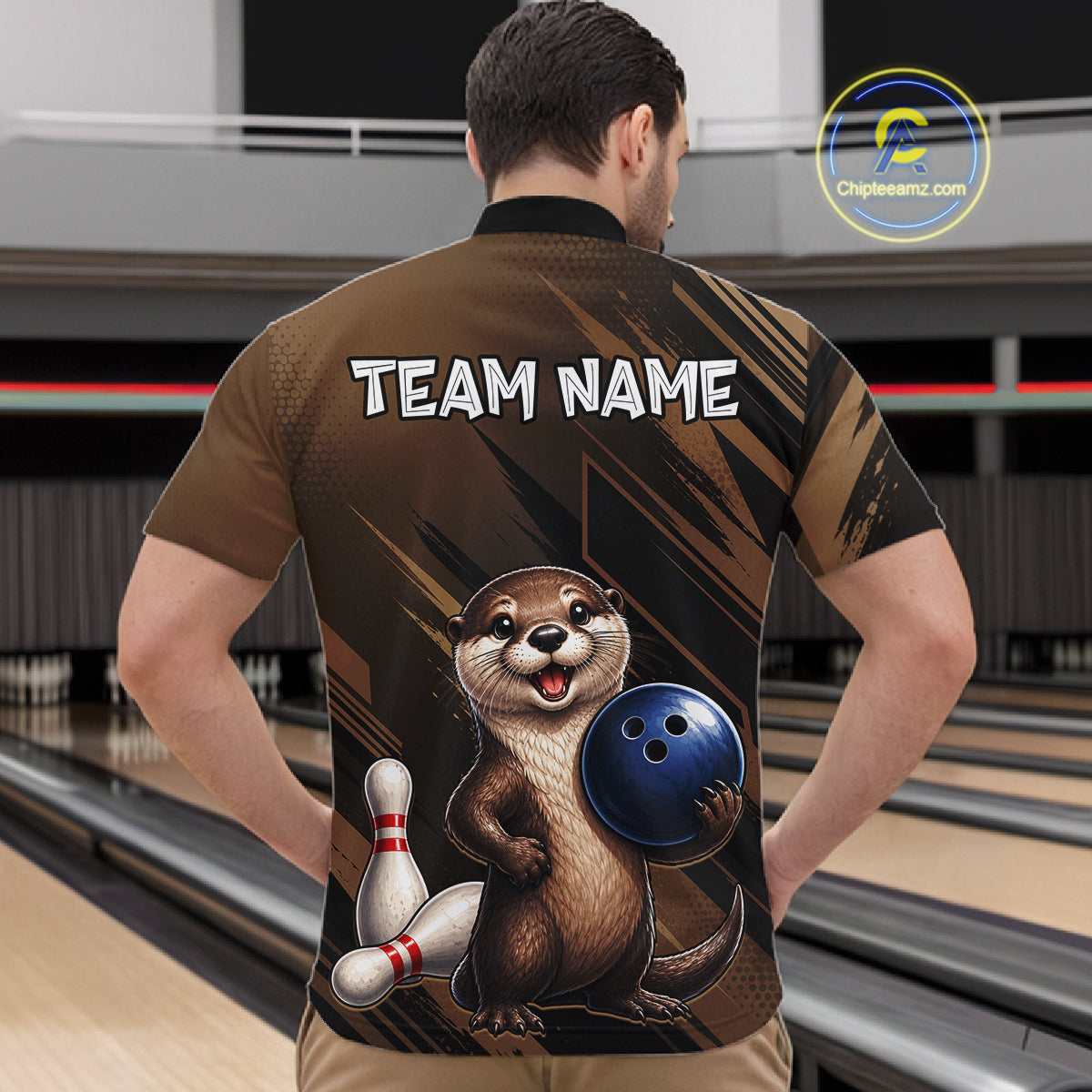Men's Custom Otter Bowling Polo Shirt & 1/4 Zip Pullover Personalized Team Jersey With Name Gift NHT1202