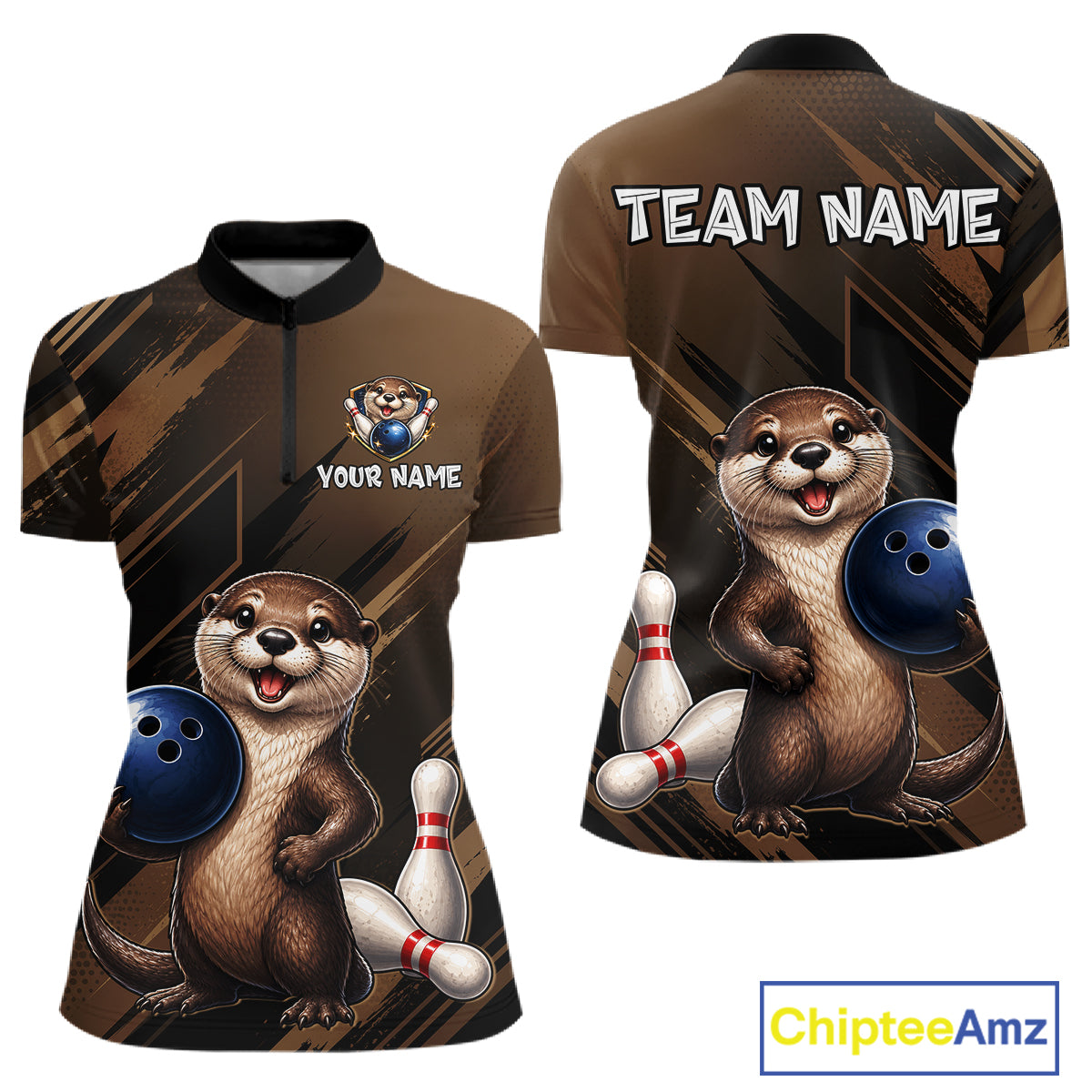 Women's otter bowling quarter zip pullover – lightweight breathable personalized jersey