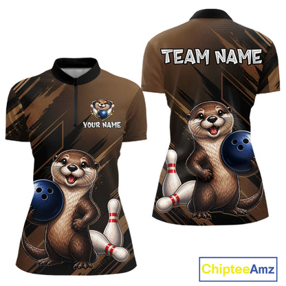Women's otter bowling quarter zip pullover – lightweight breathable personalized jersey