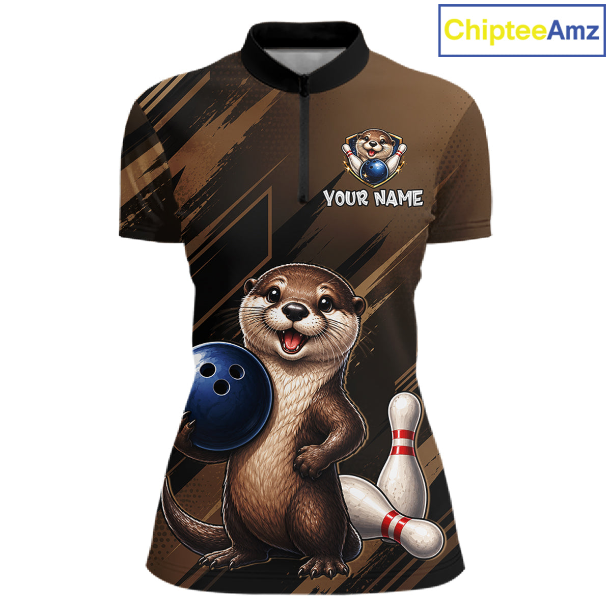 Women's custom otter bowling quarter zip pullover – front view
