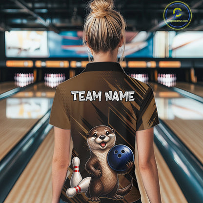 Women's Custom Otter Bowling Polo Shirt & 1/4 Zip Pullover Personalized Team Jersey With Name Gift NHT1202