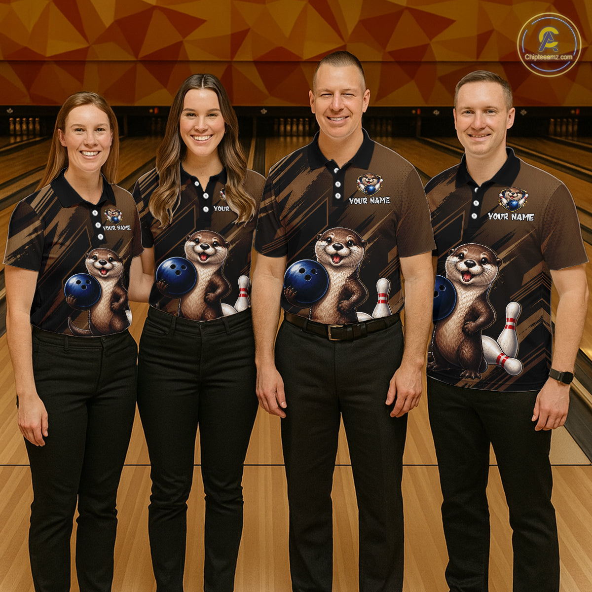 Women's Custom Otter Bowling Polo Shirt & 1/4 Zip Pullover Personalized Team Jersey With Name Gift NHT1202