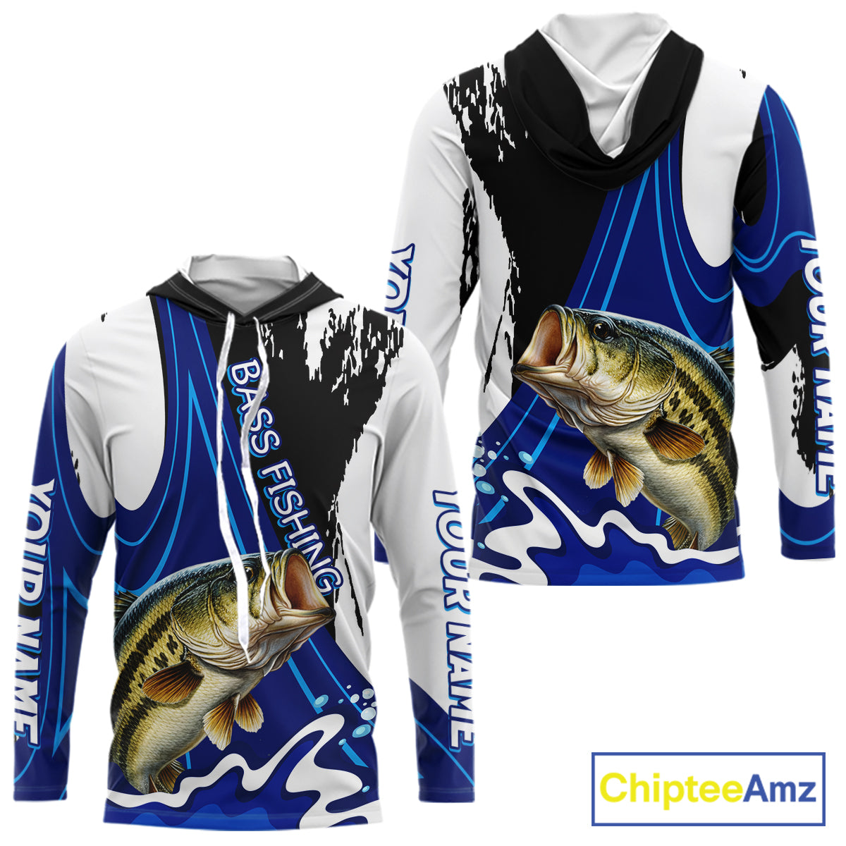 Bass Fishing Jersey Personalized Name Hooded Fishing Shirt, Angler Tournament Fishing Apparel NHT867
