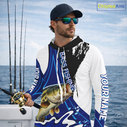 Bass Fishing Jersey Personalized Name Hooded Fishing Shirt, Angler Tournament Fishing Apparel NHT867