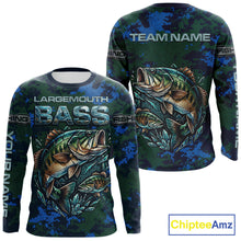 Load image into Gallery viewer, Green Camo Bass Fishing Shirt Long Sleeve, Bass Fishing Jersey, Performance Fishing Apparel NHT877