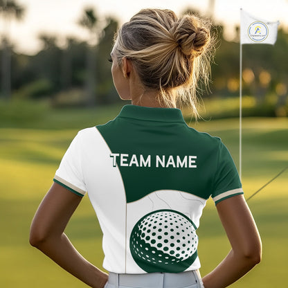 Green White Golf Ball Womens Golf Polo Shirts Custom Golf Clothing For Ladies NHT883