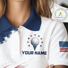 Load image into Gallery viewer, Patriotic American Flag Golf Polo Shirt For Women's –  Red White Blue Golf Apparel 