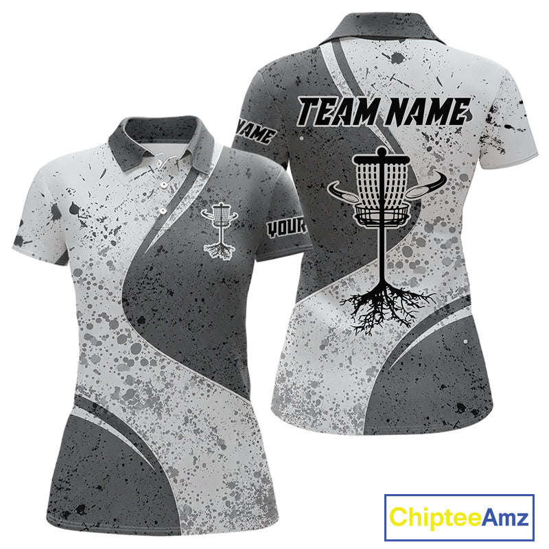 Womens Disc Golf Polo Shirt Gray Camo Disc Golf Basket, Personalized Disc Golf Shirts NHT896