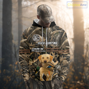 Yellow Lab 3D Shirt Retrieving Mallard Duck, Custom Name Duck Hunting Clothes NHT217