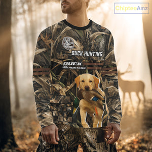Yellow Lab 3D Shirt Retrieving Mallard Duck, Custom Name Duck Hunting Clothes NHT217