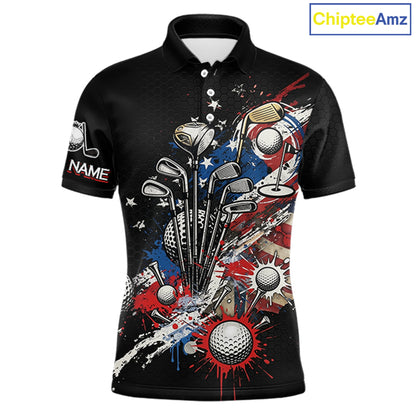 Patriotic Golf Polo Shirt Custom USA Flag Golf Shirt For Men, Golf Apparel Gift For Golfers NHT904
