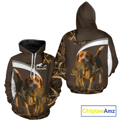 Brown Camo 3D Printed Beagle Dog Rabbit Hunting Shirt, Custom Name Hunting Gift NHT225