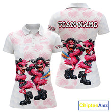 Load image into Gallery viewer, Personalized Funny Flamingo Rockstar Couple Womens Golf Polo Shirt, Custom Name Matching Couple Golf Shirt NHT748