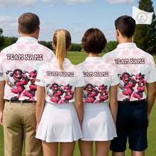 Load image into Gallery viewer, Personalized Funny Flamingo Rockstar Couple Golf Polo Shirt, Custom Name Matching Couple Golf Shirt NHT748