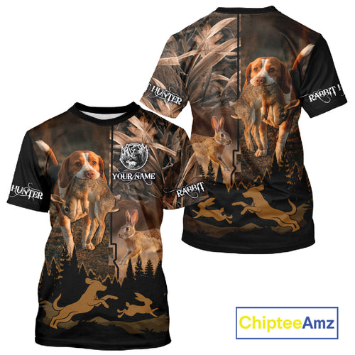 Best Brown Camo 3D Beagle Dog Rabbit Hunting Shirt, Custom Name Rabbit Hunter Clothing NHT231