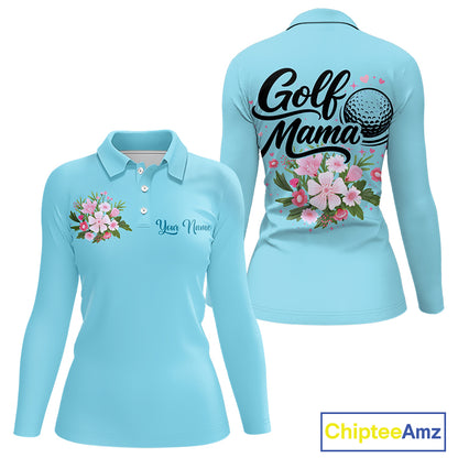 Blue Golf Mama Womens Polo Shirt, Funny Golf Mom Shirt, Mothers Day Gift For Golf Lover Mom, Ladies Golf Polo NHT750