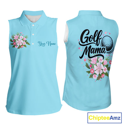 Blue Golf Mama Womens Polo Shirt, Funny Golf Mom Shirt, Mothers Day Gift For Golf Lover Mom, Ladies Golf Polo NHT750