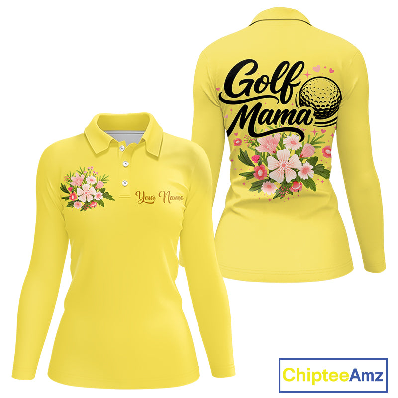 Yellow Golf Mama Womens Polo Shirt, Funny Golf Mom Shirt, Mothers Day Gift For Golf Lover Mom, Ladies Golf Polo NHT751