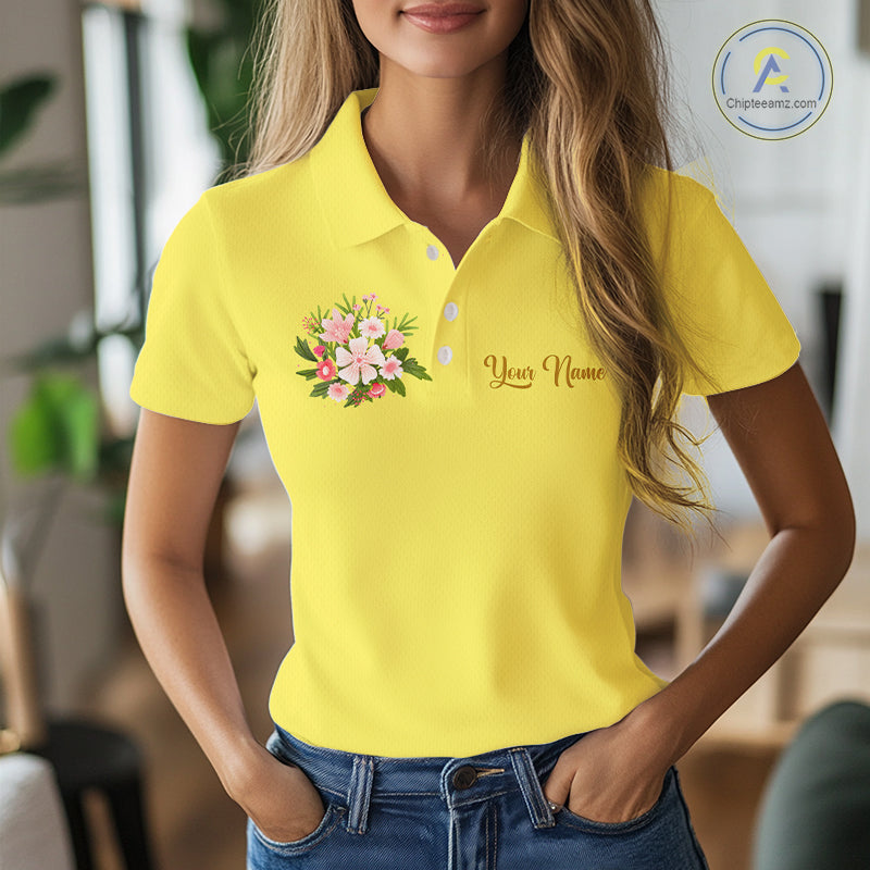 Yellow Golf Mama Womens Polo Shirt, Funny Golf Mom Shirt, Mothers Day Gift For Golf Lover Mom, Ladies Golf Polo NHT751