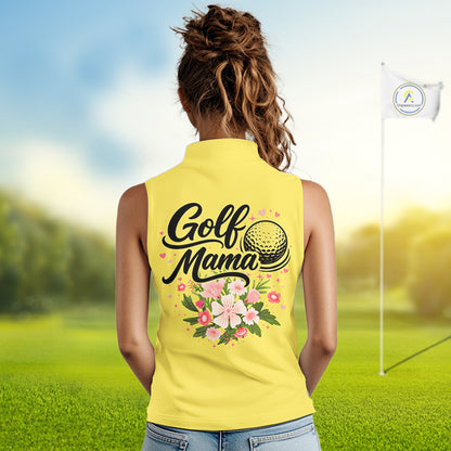 Yellow Golf Mama Womens Polo Shirt, Funny Golf Mom Shirt, Mothers Day Gift For Golf Lover Mom, Ladies Golf Polo NHT751