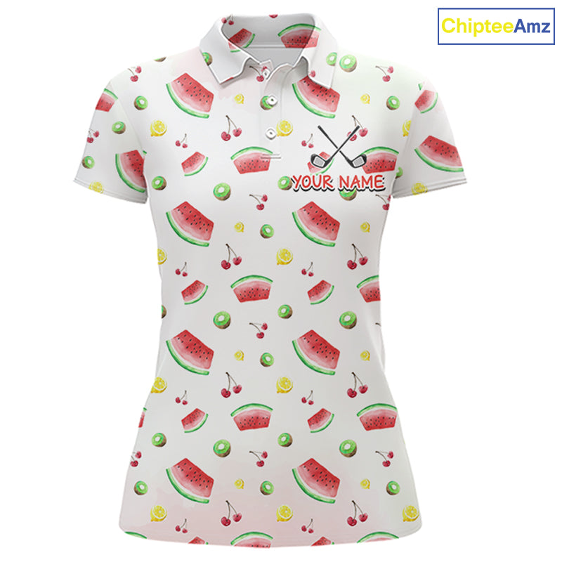 Funny Watermelon Pattern Womens Polo Shirt, Long Sleeve Golf Polo Shirt Custom Watermelon Pattern Team Golf Top NHT757