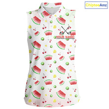 Load image into Gallery viewer, Funny Watermelon Pattern Sleeveless Womens Polo Shirt, Long Sleeve Golf Polo Shirt Custom Watermelon Pattern Team Golf Top NHT757