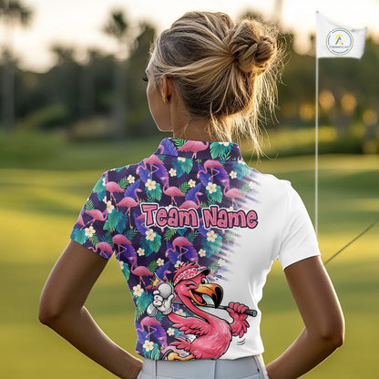 Funny Pink Flamingo Tropical Pattern Golf Polo Shirt Custom Golf Shirts For Womens NHT547