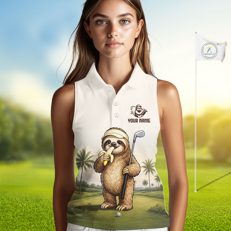 Personalized Funny Sloth Womens Sleeveless Golf Polo Shirt – Funny Golfer Polo For Women NHT928