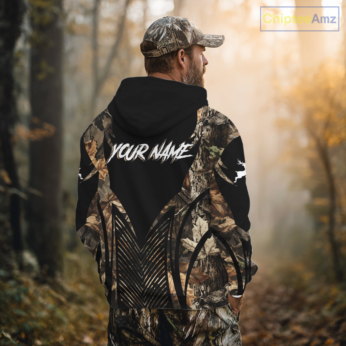 Whitetail Deer Hunting Shirt Black Camo 3D Custom Name, Season Deer Hunting, Hunting Gift NHT140