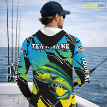 Load image into Gallery viewer, Personalized Mahi Mahi Fishing Shirts Long Sleeve Custom Team Name, Hooded Fishing Jersey For Men NHT479