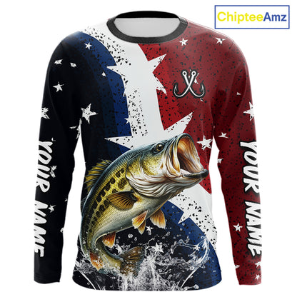 Personalized Texas Flag Bass Fishing Shirt Jerseys, Texas Bass Fishing Shirts Long Sleeve For Men NHT758